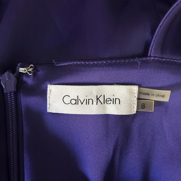 Calvin Klein Dress Sheath Purple Satin Cocktail Dressy Special Occasion *Flaw* - Picture 12 of 16